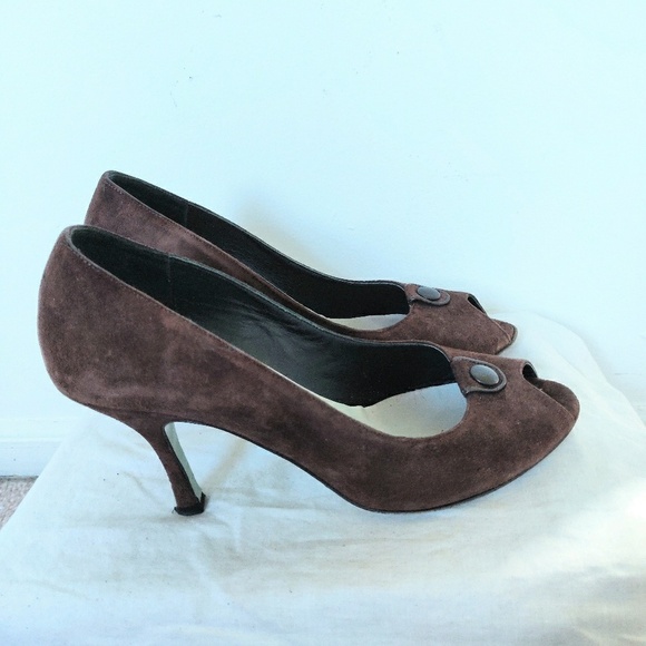 Brown Suede Cynthia Rowley Peep Toe Shoes 8.5 - Picture 4 of 7